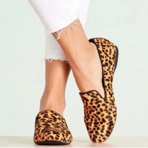 J Crew Factory Leopard Print Calf Hair Leather Flats Loafers Womens 8 Animal
